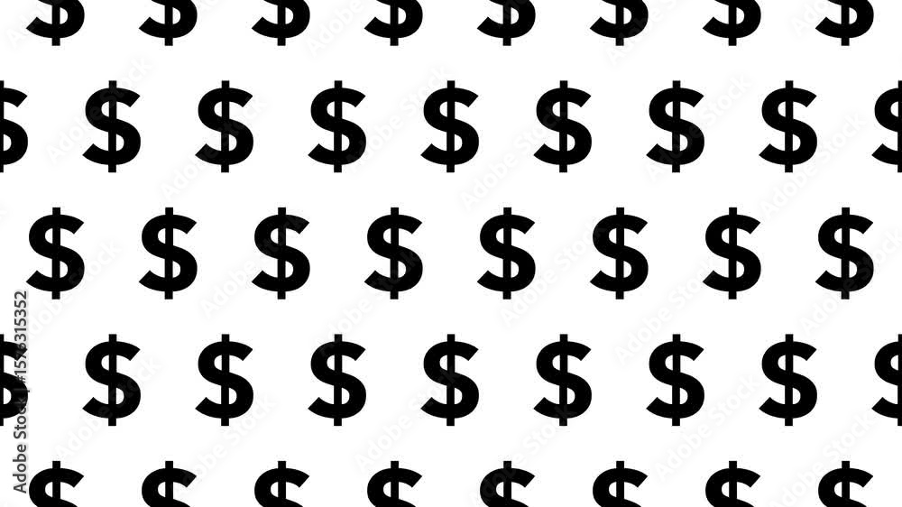 Seamless loop pattern of US Dollars icons on a white background. Infographic and pictogram background. Stylish pictogram, US economy 4K motion graphics.