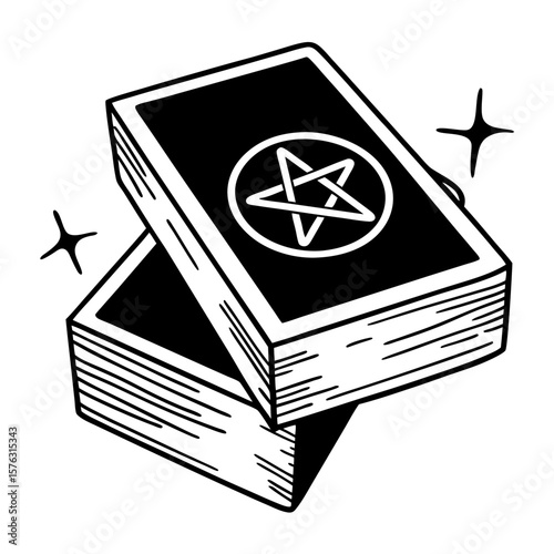 Mystic tarot cards with pentagram design and sparkling effect , deck with magic symbol   