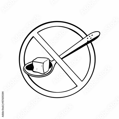 No sugar spoon illustration with prohibited sign symbol  