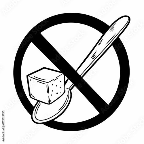 No sugar spoon and cube symbol in black and white design  