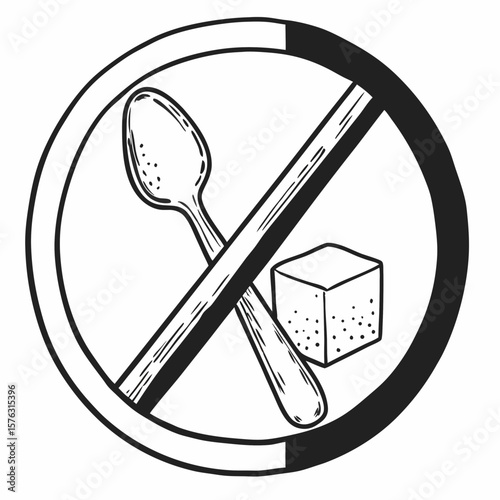 No spoon and sugar cube symbolizing no sweeteners  