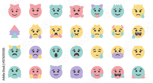 Collection of colorful, cartoonish emoji faces expressing various emotions.