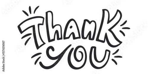 Hand-Drawn Thank You Lettering in Black on Light Background – Doodle Style Gratitude Text Design for Cards and Social Media

