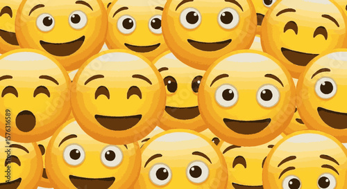 A cheerful pattern of various happy emoji faces.