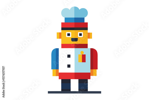 Chef Bot: A cheerful, blocky robot chef in a classic toque and uniform, ready to serve up some digital culinary delights.