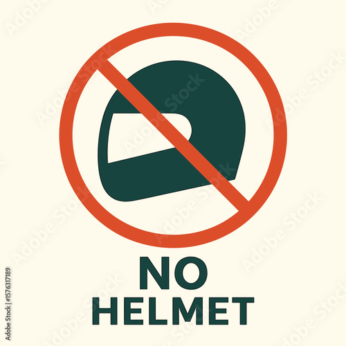 No helmet sign with warning symbol and red circle background  