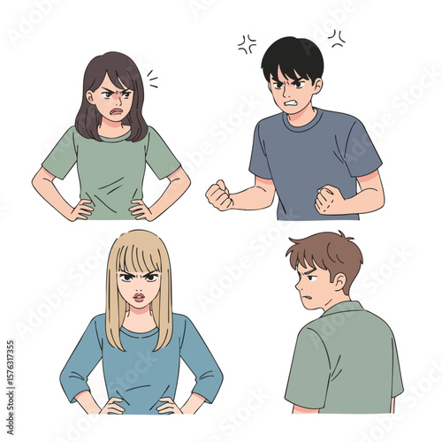 Flat Illustration Angry People Facial Expression Illustration Character