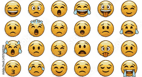 Collection of diverse emoji faces expressing various emotions.