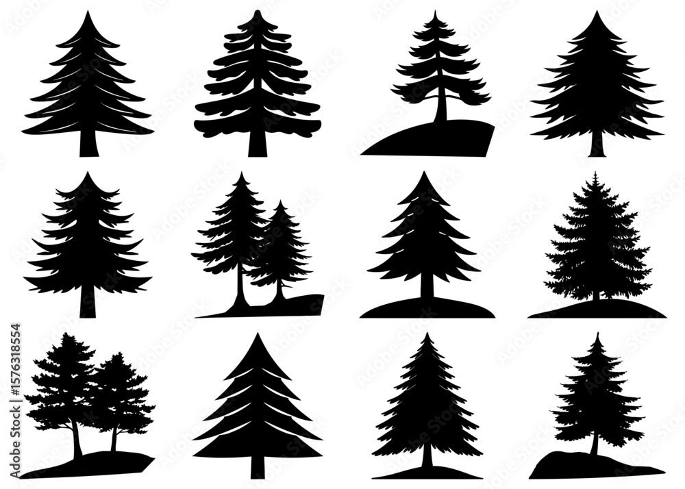 Obraz premium Black silhouette design of a tree bundle with transparency on white background