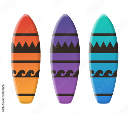 Surfboard. Vector set isolated on white background.