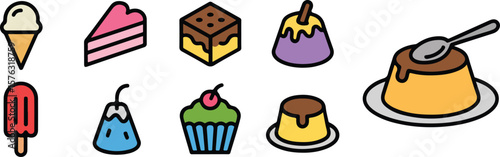 Ice cream cone slice cake brownie pudding popsicle dessert vanilla yellow vector png isolated on white background bundle set 2025 download