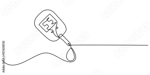 Glucometer one line drawing. Single continuous diabetes check, One continuous line drawing of Blood glucose meter test illustration. glucometer pharmacy equipment outline, diabetes meter, Minimalist.