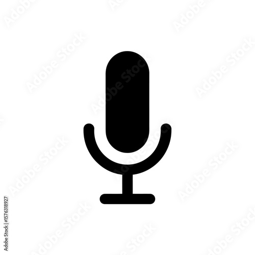 Simple black microphone icon on a white background representing audio recording and sound capture