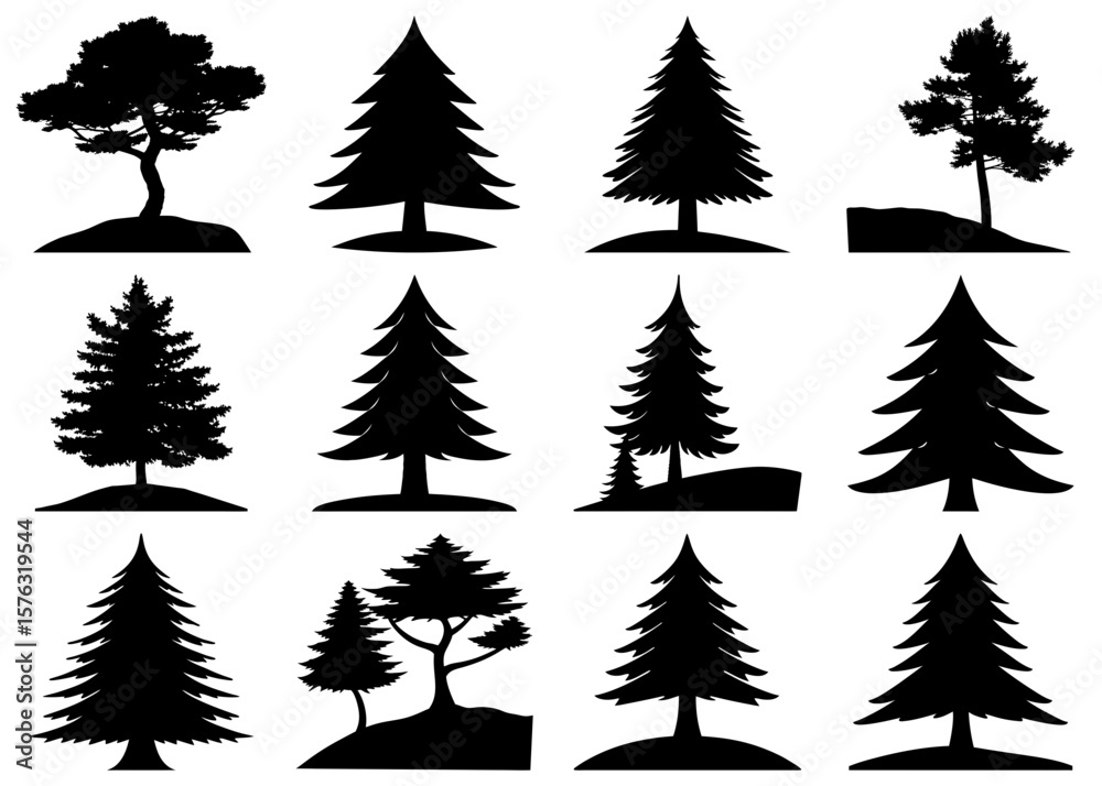 Obraz premium Silhouette of a tree bundle in a simple minimalist artistic vector design