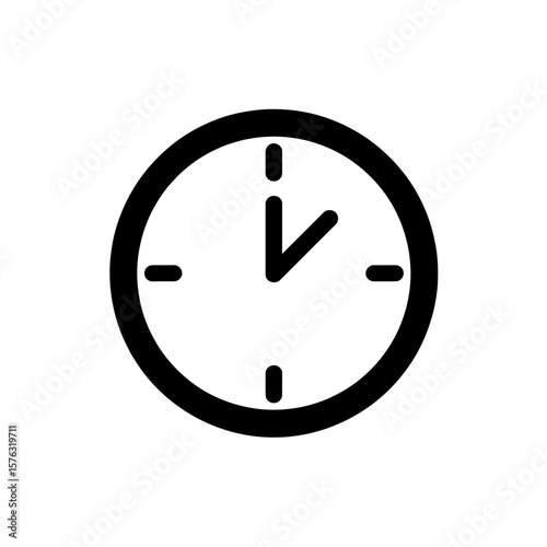 Simple black clock icon showing a few minutes past one on a white background