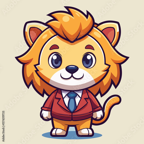 Cute lion cartoon character in a suit