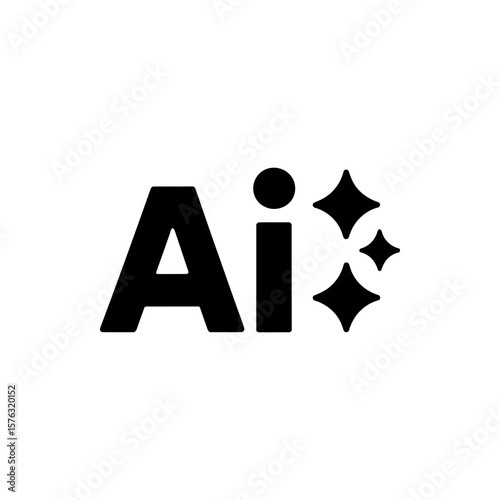 Modern minimalist black ai logo with sparkling stars on a clean white background