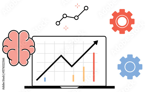 Flat Line Chart Showing Increasing AI Adoption Across Multiple Industries With Brain and Gear Icons in a Clean Infographic Design