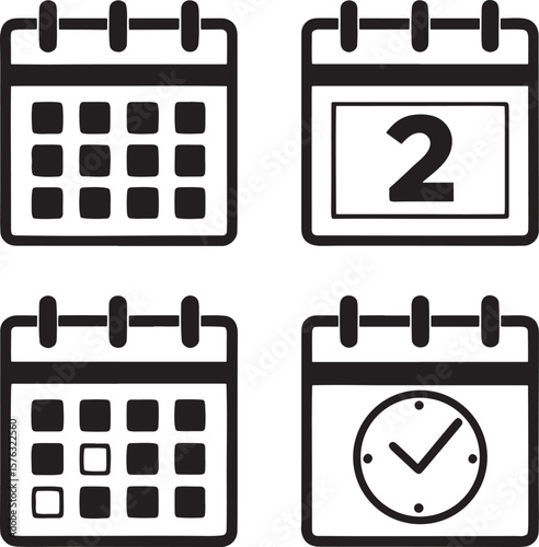Simple calendar icons set schedule planner appointment reminder