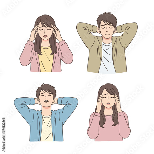 Flat Color Illustration of People Expressing Stress and Anxiety Expression Emotion