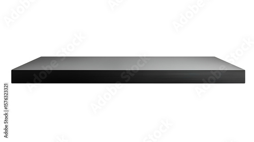 Modern black floating shelf with a matte finish, isolated on white background. Sleek and minimal design ideal for home decor, interior design, or product display concepts.