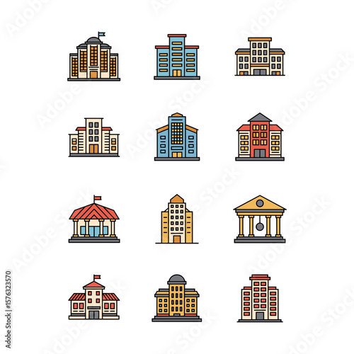 Flat Style Building and Architecture Icon Set