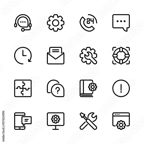 Set of support icons. Help and support icons. Customer service line icons.