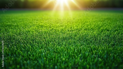 Lush Green Lawn under Bright Sunlight Vibrant green lawn under bright midday sun, healthy and well maintained grass, perfect for a summer or outdoor theme