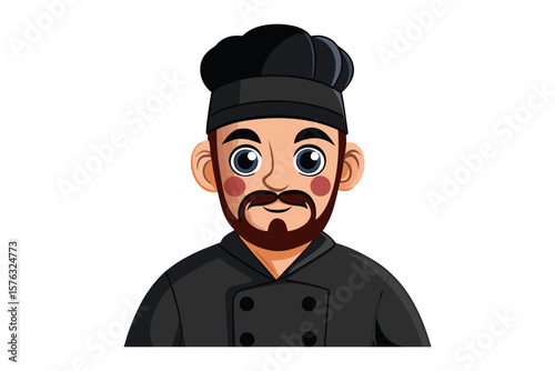 Culinary Maestro: Capturing the essence of expertise, this illustration features a professional chef with a distinguished look, complete with the chef's hat and attire, symbolizing culinary mastery. 