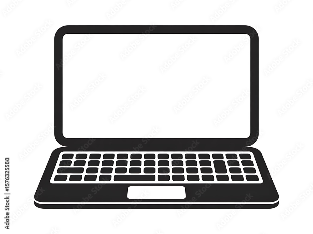Modern black and white icon of an open laptop computer on a white background Modern black and white icon of an open laptop computer on a white background