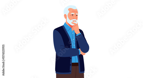 Thoughtful Senior Man in Profile Stylish Casual Wear Contemplative Pose.