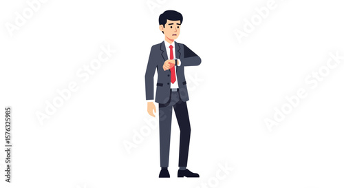 Businessman Checking Time Impatient Posture Flat Design.