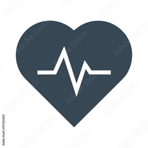 Heart with ECG Line Icon – Flat Dark Gray Medical Symbol with White Heartbeat on White Background