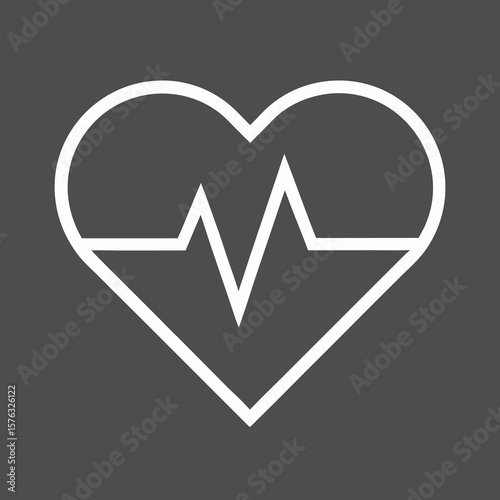 Heart with ECG Line Icon – Flat Dark Gray Medical Symbol with White Heartbeat on White Background