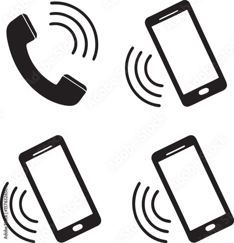 Ringing phones icons mobile communication technology