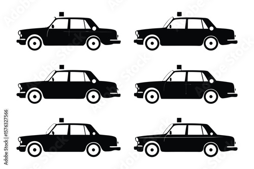 Fleet of Vintage Cabs: A collection of vintage cab silhouettes, meticulously arranged, captures the essence of classic transportation and urban exploration, with a nod to bygone eras.