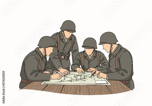 Illustration Depicting World War Two German Soldiers Plotting a Campaign Map