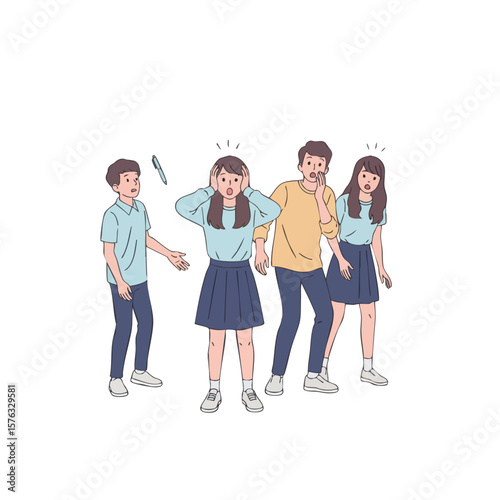 Flat Illustration Teenagers Confronting Annoying Loud Noises Irritating Sound Problem
