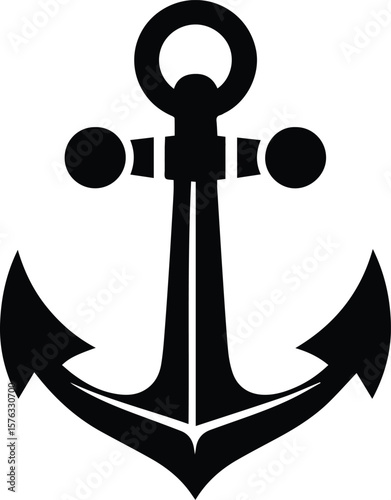 Anchor Vector Icon – Nautical Maritime Symbol in Bold Black Silhouette Design