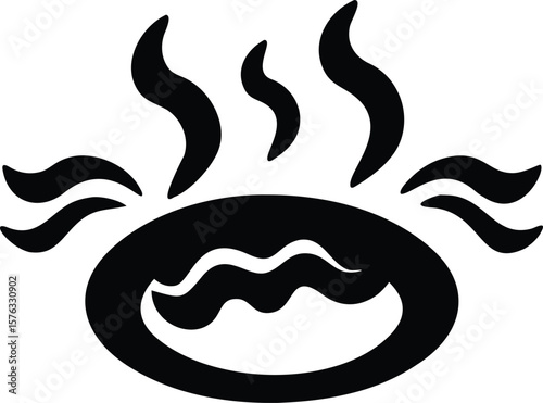 Abstract Black and White Hot Springs Symbol Hot Tub Spa Water Steam Waves Icon vector
