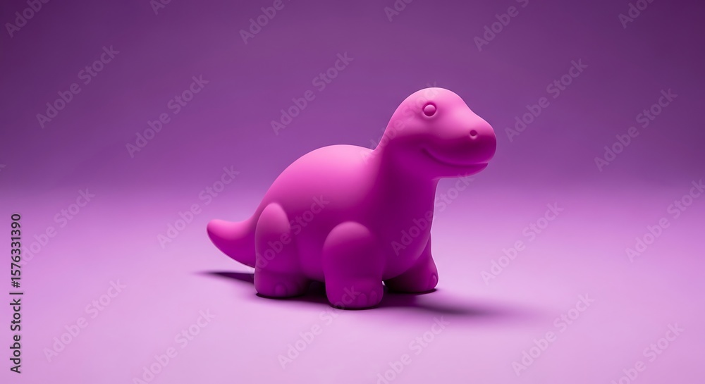 Obraz premium Pink dinosaur toy standing on purple background