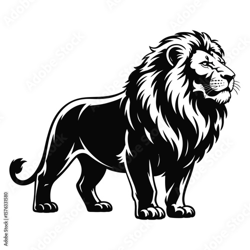 Black and White Lion Illustration Standing Profile View 1