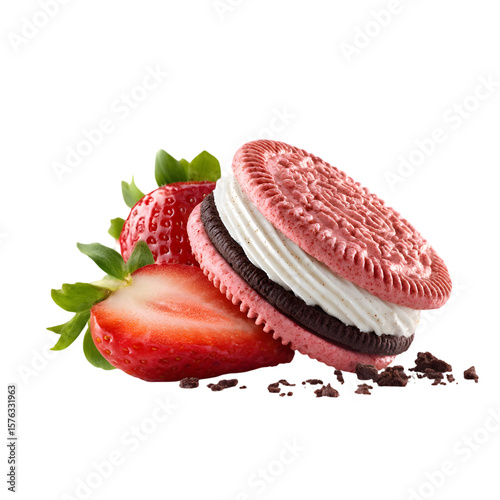 Wallpaper Mural Strawberry Cream Sandwich Cookie: Indulge your sweet tooth with this delectable strawberry cream sandwich cookie, featuring two pink cookies sandwiching a creamy filling. Torontodigital.ca