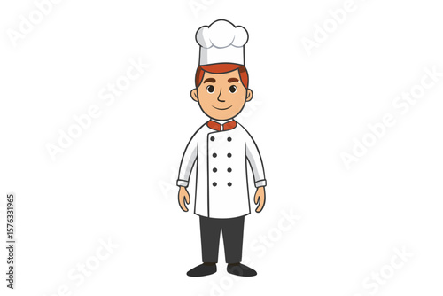 Chef Illustration: A charming cartoon illustration of a chef standing at the ready, embodying culinary expertise and professionalism, ready to create.