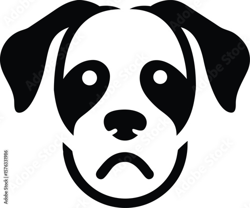 Black and white dog face illustration sad expression simple graphic design pet icon monochrome canine portrait