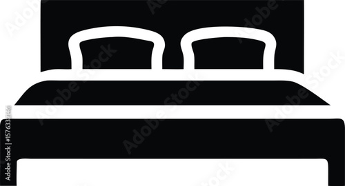 Black and White Double Bed Icon Simple Minimalist Bedroom Furniture Graphic Design Element bedframe headboard
