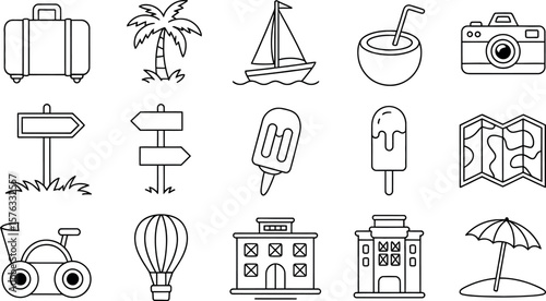 Simple Line Icons: Travel, Vacation, Summer, Holiday, Adventure Planning