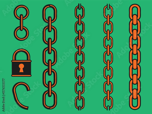 Chains with Orange Outline and Black Lock Icon on Green Background