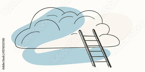 Ladder leading to cloud in minimalist style with blue accents  
