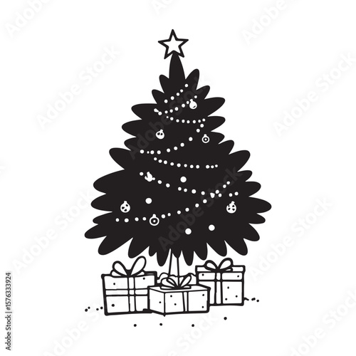 merry christmas tree with gifts on white background